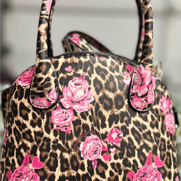 Betsey Johnson Leopard Print Satchel with Floral Accents - Picture 3 of 5